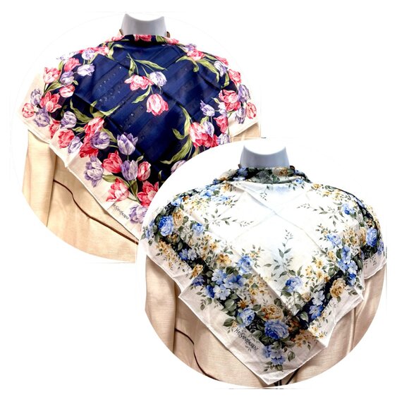 2) New  Beautiful YSL MiniScarf/Handker cotton 19 "  Purple  Pink Floral (59 - Picture 3 of 14